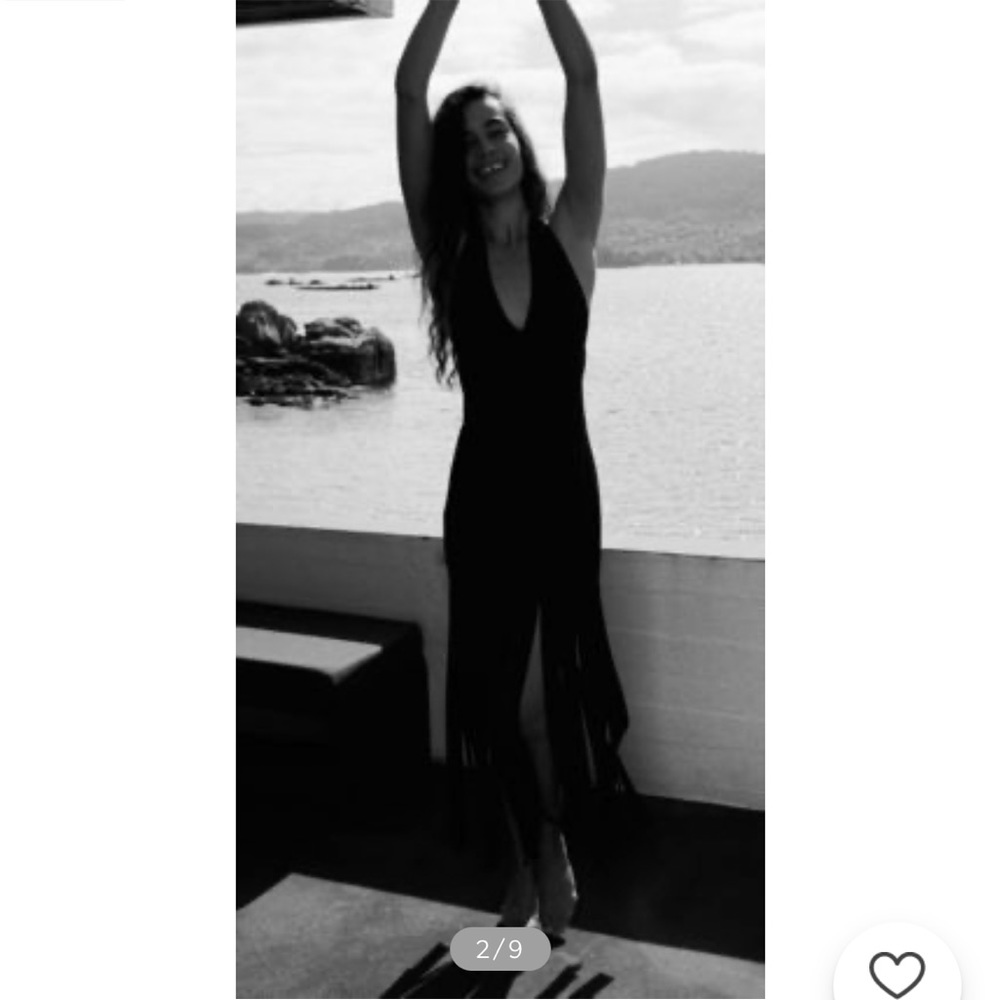 ZARA fringed halter neck black midi dress. Size medium